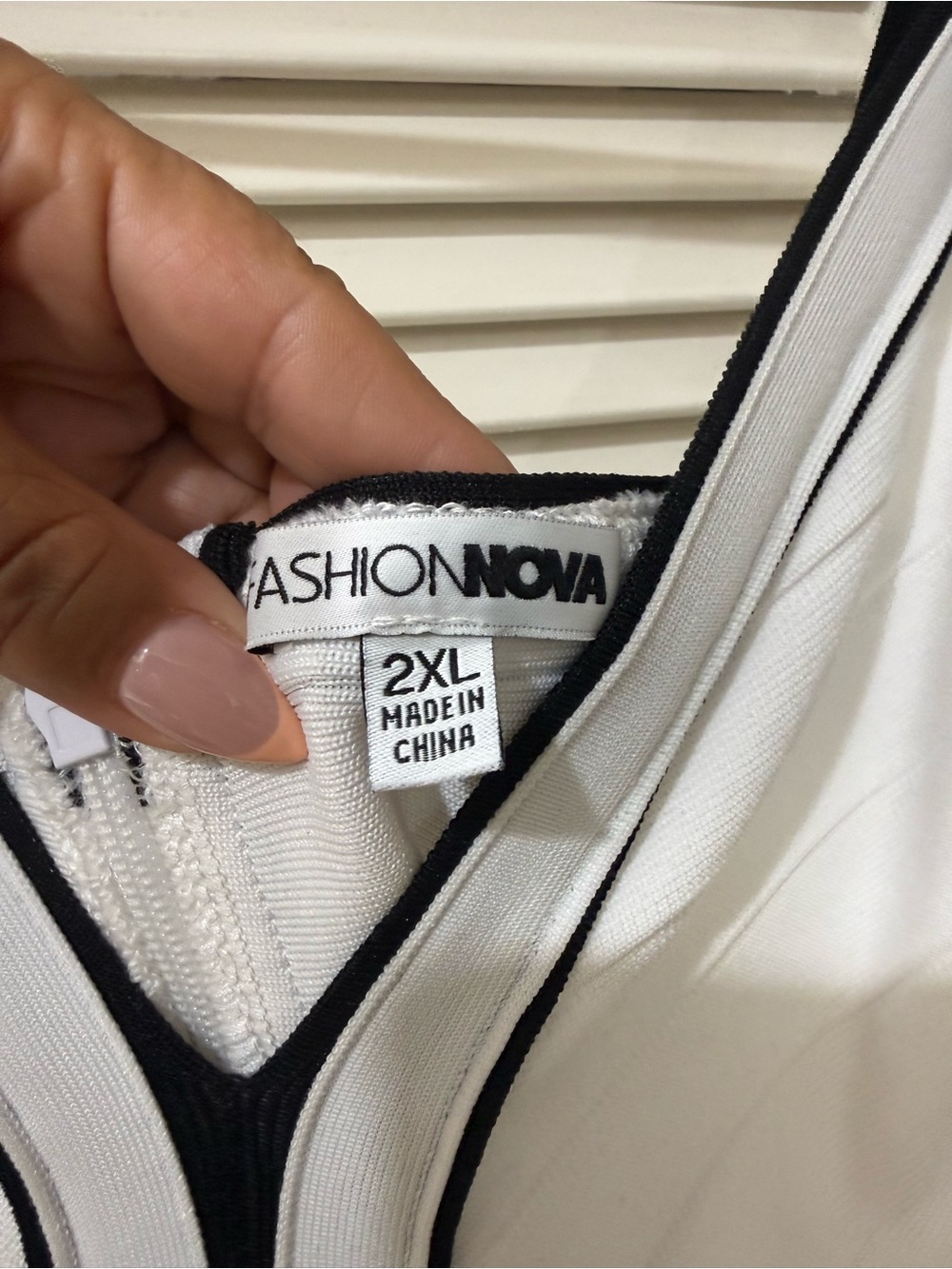 White Bodycon Dress with Black Trim - thick Material - Picture 3 of 7